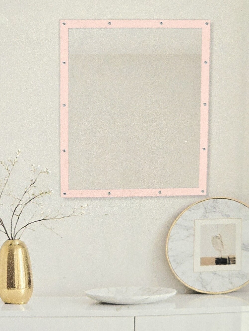 Bebe Crystal Embellished Decorative Wall Frame Mirror- Pink